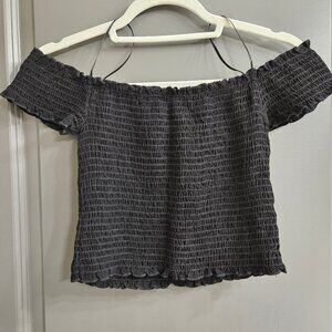 Dee Elly black smocked off shoulder crop top NWT – size S